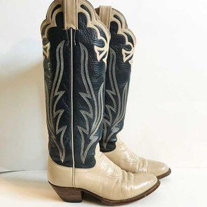 Justin blue/cream cowgirl boots 5